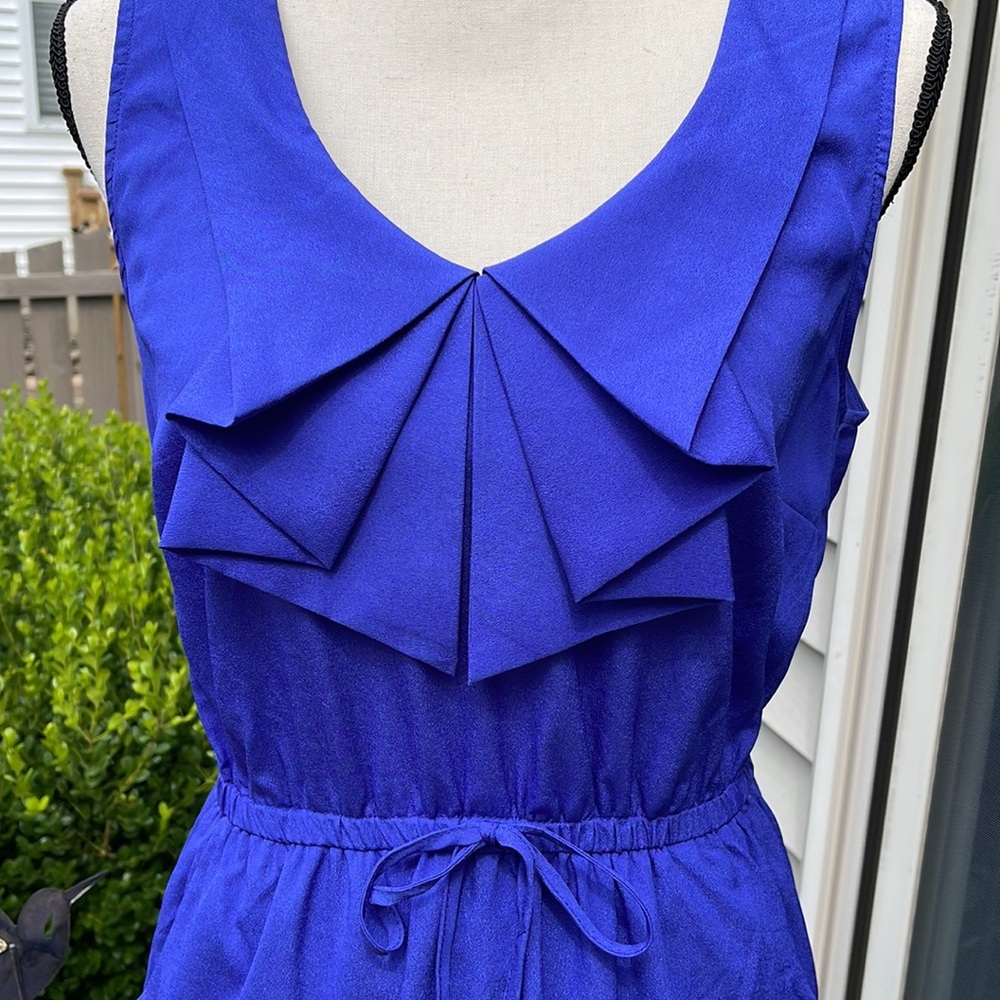 ~Sailor Shift Blue  V Collar Side Pockets Draw String Waist Summer Dress Size L